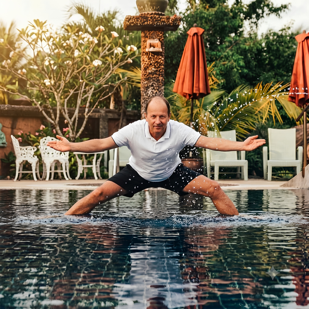Remo Rittiner demonstriert eine Ayur Yoga Übung im Wasser